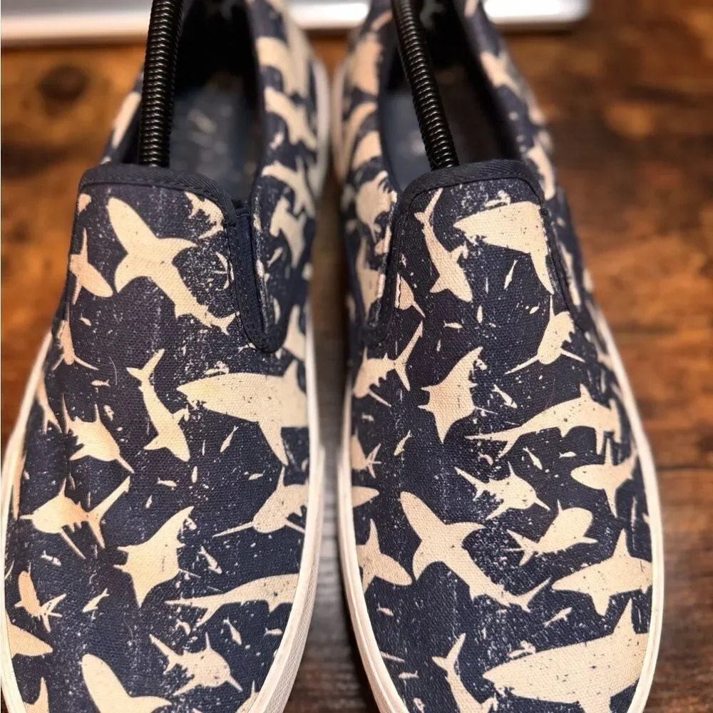 Sperry Navy Shoes w/ White Shark designs slip on size 11.5‎